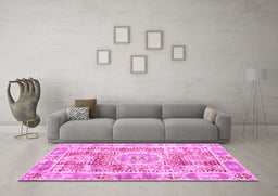 Machine Washable Persian Pink Traditional Rug in a Living Room, wshtr333pnk