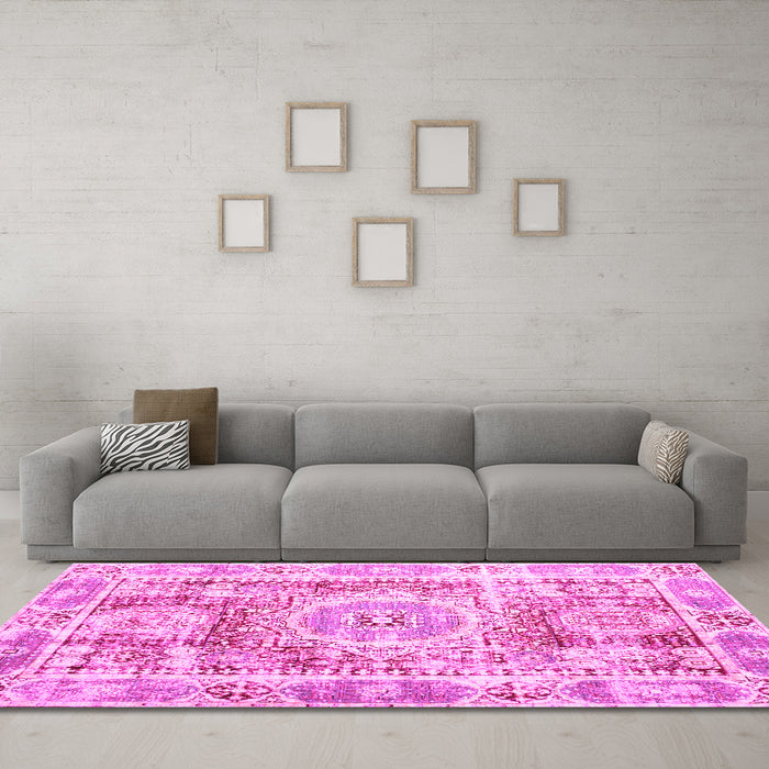 Machine Washable Persian Pink Traditional Rug in a Living Room, wshtr333pnk
