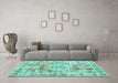 Machine Washable Persian Turquoise Traditional Area Rugs in a Living Room,, wshtr333turq