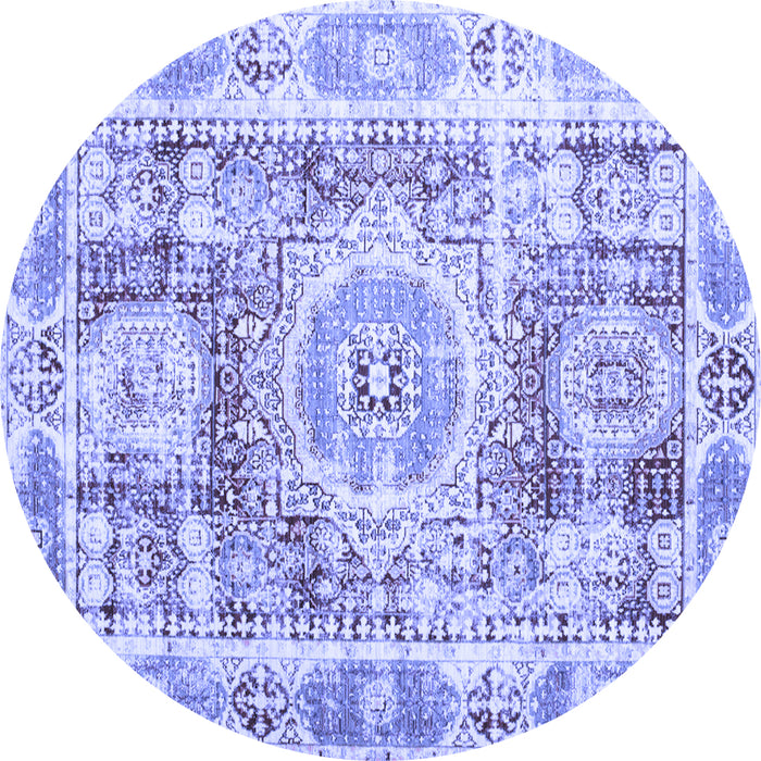 Round Machine Washable Persian Blue Traditional Rug, wshtr333blu