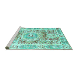 Sideview of Machine Washable Persian Turquoise Traditional Area Rugs, wshtr333turq