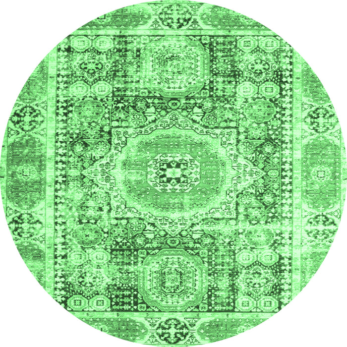 Round Machine Washable Persian Emerald Green Traditional Area Rugs, wshtr333emgrn