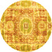 Round Persian Yellow Traditional Rug, tr333yw