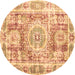 Round Machine Washable Persian Brown Traditional Rug, wshtr333brn