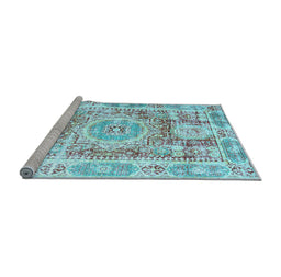 Sideview of Machine Washable Persian Light Blue Traditional Rug, wshtr333lblu
