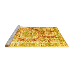 Sideview of Machine Washable Persian Yellow Traditional Rug, wshtr333yw
