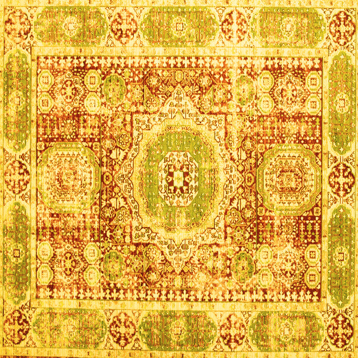 Square Machine Washable Persian Yellow Traditional Rug, wshtr333yw