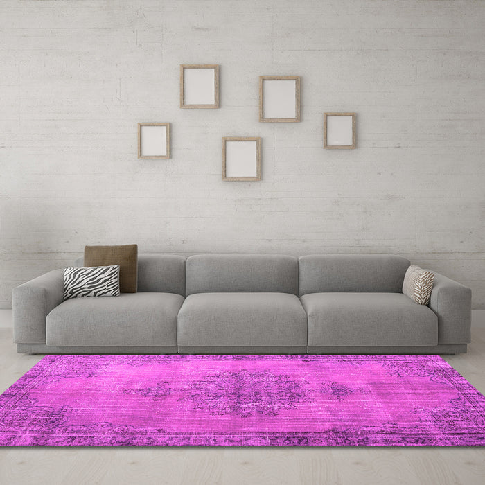 Machine Washable Persian Pink Traditional Rug in a Living Room, wshtr3340pnk