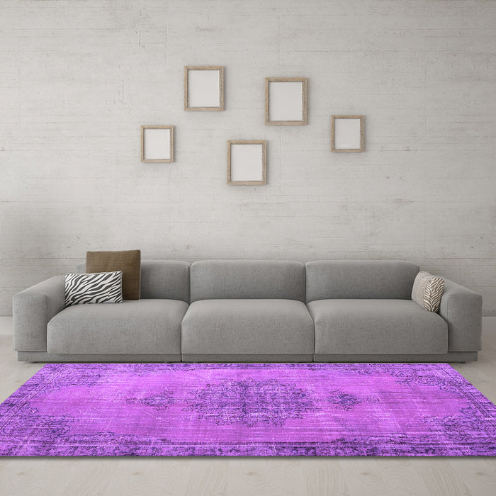 Machine Washable Persian Purple Traditional Area Rugs in a Living Room, wshtr3340pur