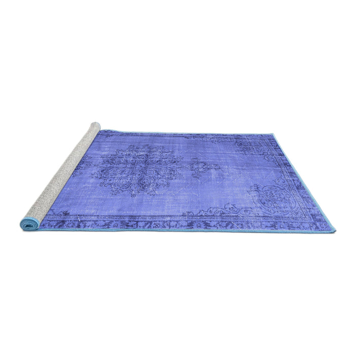 Sideview of Machine Washable Persian Blue Traditional Rug, wshtr3340blu