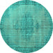 Round Persian Turquoise Traditional Rug, tr3340turq