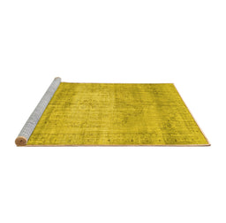 Sideview of Machine Washable Persian Yellow Traditional Rug, wshtr3341yw