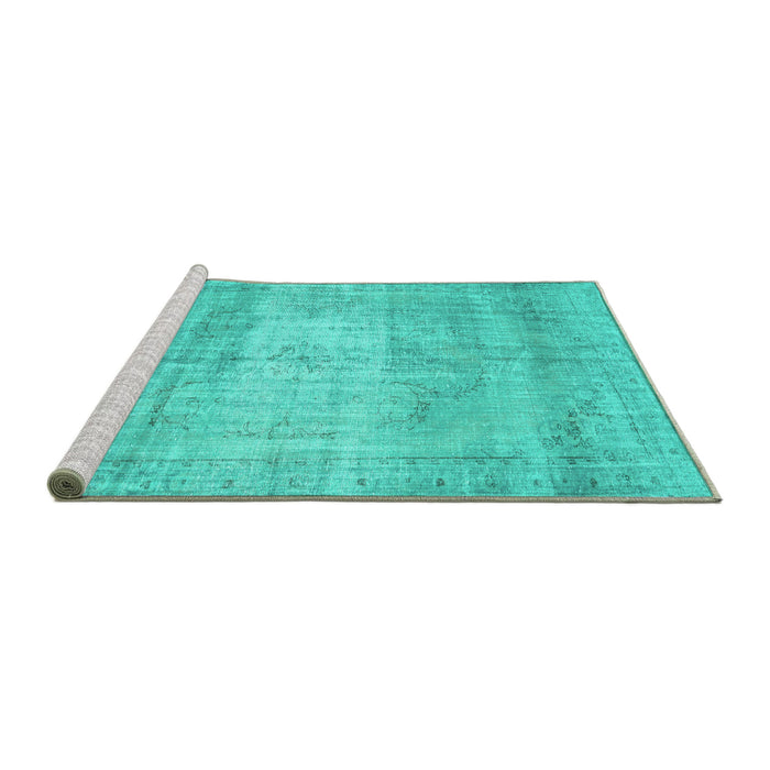 Sideview of Machine Washable Persian Turquoise Traditional Area Rugs, wshtr3341turq