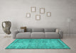 Machine Washable Persian Turquoise Traditional Area Rugs in a Living Room,, wshtr3342turq