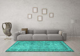 Machine Washable Persian Turquoise Traditional Area Rugs in a Living Room,, wshtr3342turq