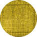 Round Persian Yellow Traditional Rug, tr3342yw