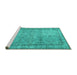 Sideview of Machine Washable Persian Turquoise Traditional Area Rugs, wshtr3342turq