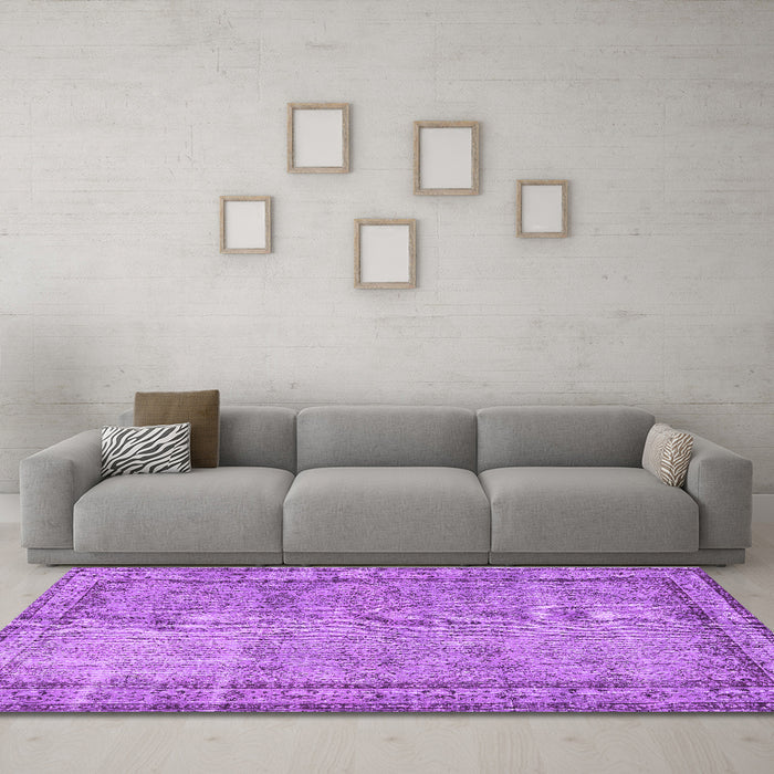 Machine Washable Persian Purple Traditional Area Rugs in a Living Room, wshtr3342pur