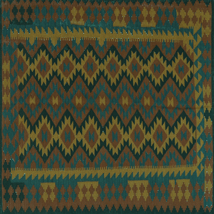 Square Machine Washable Southwestern Turquoise Country Area Rugs, wshtr3343turq