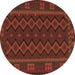 Round Southwestern Brown Country Rug, tr3343brn