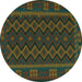 Round Southwestern Turquoise Country Rug, tr3343turq