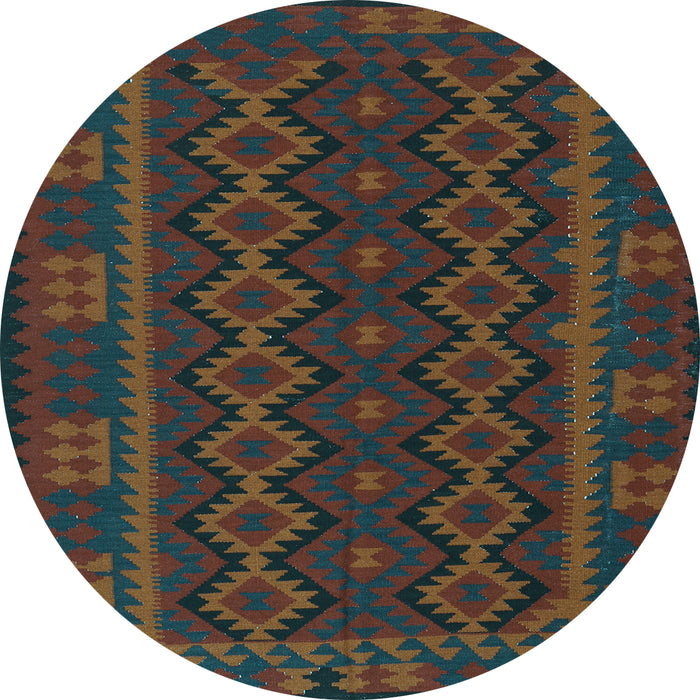 Round Machine Washable Southwestern Light Blue Country Rug, wshtr3343lblu