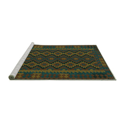 Sideview of Machine Washable Southwestern Turquoise Country Area Rugs, wshtr3343turq