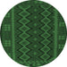 Round Southwestern Emerald Green Country Rug, tr3343emgrn