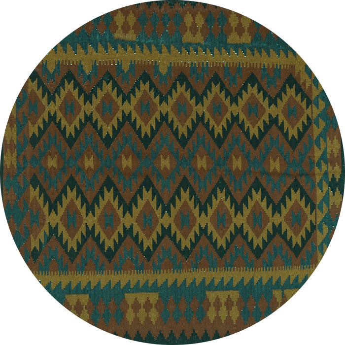 Round Machine Washable Southwestern Turquoise Country Area Rugs, wshtr3343turq