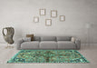 Machine Washable Persian Turquoise Traditional Area Rugs in a Living Room,, wshtr3344turq