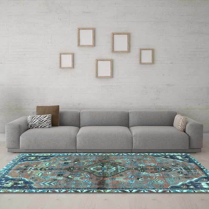 Machine Washable Persian Light Blue Traditional Rug in a Living Room, wshtr3344lblu