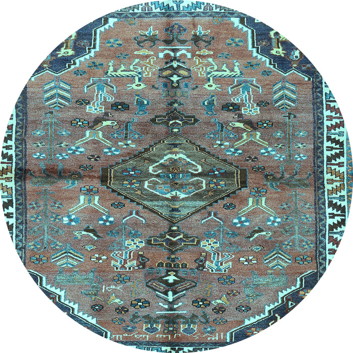 Round Machine Washable Persian Light Blue Traditional Rug, wshtr3344lblu