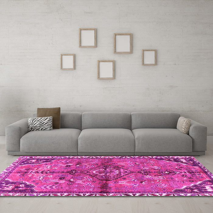 Machine Washable Persian Pink Traditional Rug in a Living Room, wshtr3344pnk