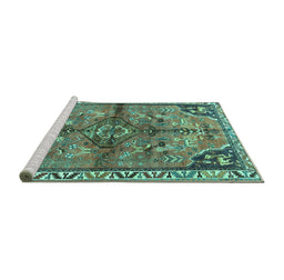 Sideview of Machine Washable Persian Turquoise Traditional Area Rugs, wshtr3344turq