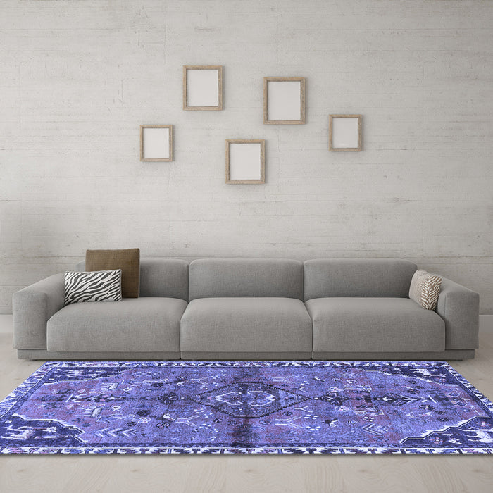 Machine Washable Persian Blue Traditional Rug in a Living Room, wshtr3344blu