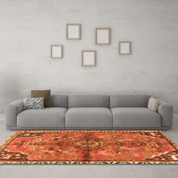 Machine Washable Persian Orange Traditional Area Rugs in a Living Room, wshtr3344org