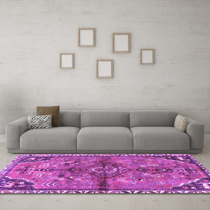 Machine Washable Persian Purple Traditional Area Rugs in a Living Room, wshtr3344pur