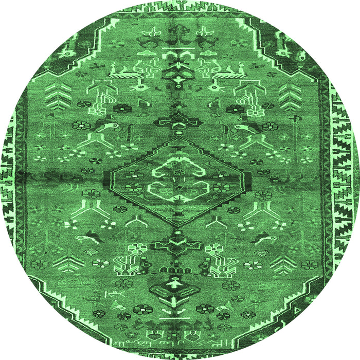 Round Machine Washable Persian Emerald Green Traditional Area Rugs, wshtr3344emgrn