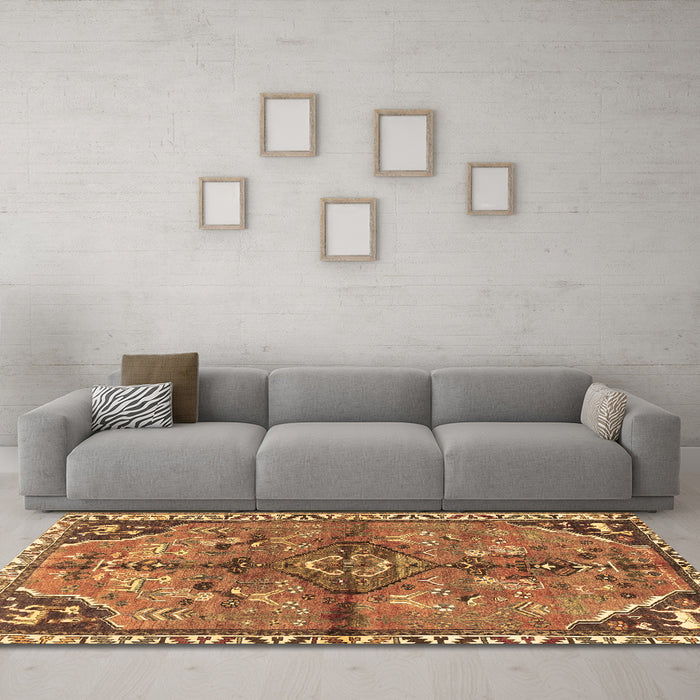 Machine Washable Persian Brown Traditional Rug in a Living Room,, wshtr3344brn