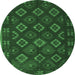 Round Machine Washable Southwestern Emerald Green Country Area Rugs, wshtr3345emgrn