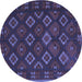 Round Machine Washable Southwestern Blue Country Rug, wshtr3345blu