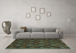 Machine Washable Southwestern Turquoise Country Area Rugs in a Living Room,, wshtr3345turq