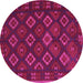 Round Machine Washable Southwestern Pink Country Rug, wshtr3345pnk