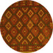 Round Machine Washable Southwestern Yellow Country Rug, wshtr3345yw