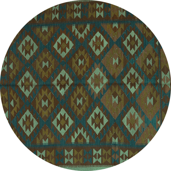 Round Southwestern Turquoise Country Rug, tr3345turq