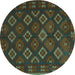 Round Southwestern Turquoise Country Rug, tr3345turq