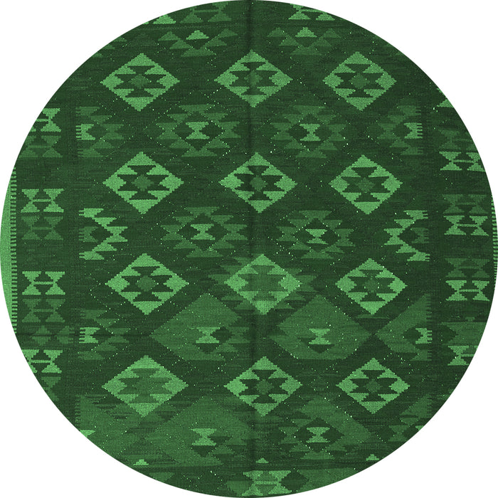 Round Southwestern Emerald Green Country Rug, tr3345emgrn
