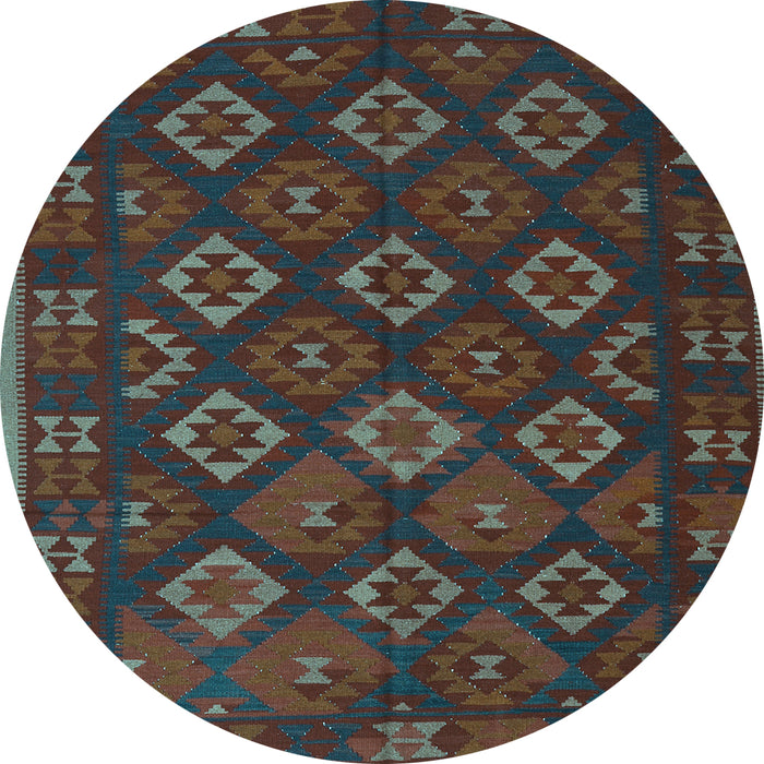 Round Southwestern Light Blue Country Rug, tr3345lblu