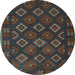 Round Southwestern Light Blue Country Rug, tr3345lblu