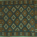 Square Machine Washable Southwestern Turquoise Country Area Rugs, wshtr3345turq